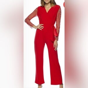 Marina 268040 - Embellished Long Sleeve V-Neck Jumpsuit size 14